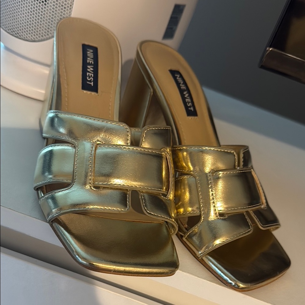 Nine West Gold Mules with Metallic Finish